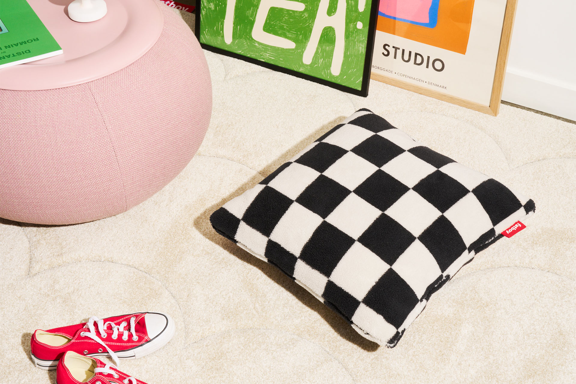 Square Pillow Teddy Chess Black Ecru