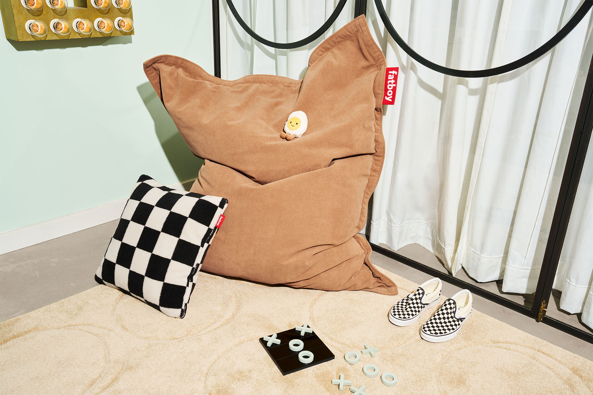 Square Pillow Teddy Chess Black Ecru